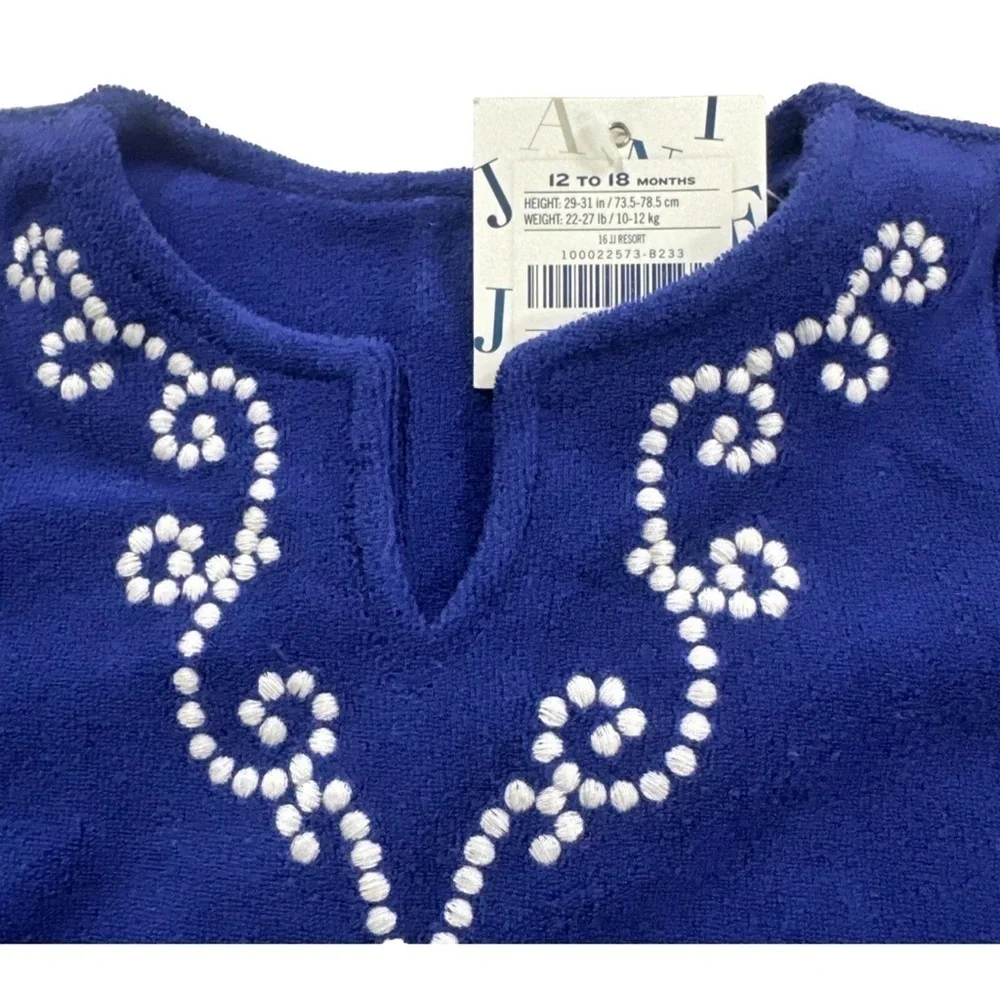 Janie and Jack Girls 12-18 Month Blue Terry Swim Cover With White Stitch